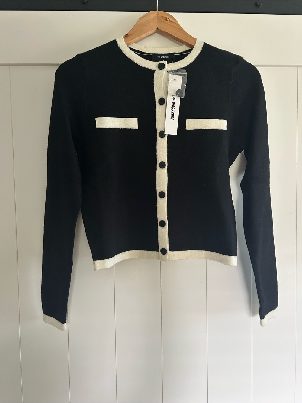 NWT The Work Shop Black & Cream Crewneck Cardigan
